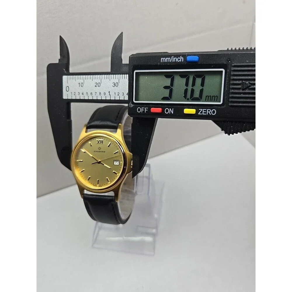 Candino Swiss Made Gold Tone Date Dress Watch Leather Band New Battery Ref 13854